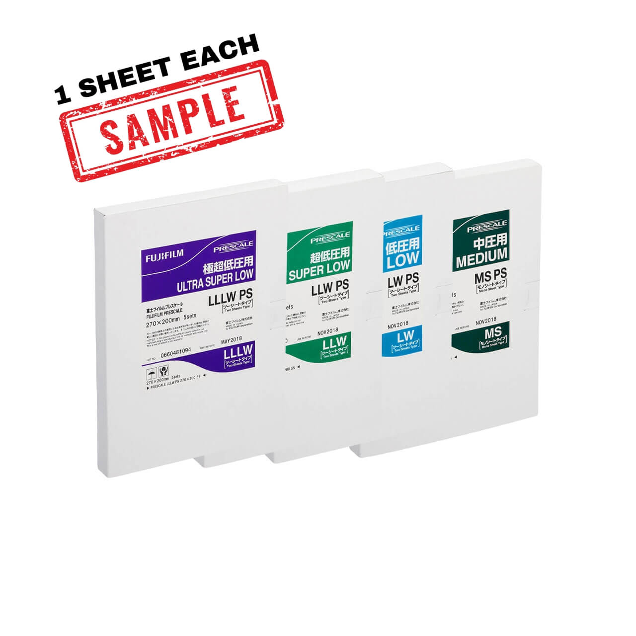 Fujifilm Prescale Combo Pack - LLLW Ultra Super Low, LLW Super Low, LW Low, MS Medium Pressure Film Sheets 12 x 10.5 in