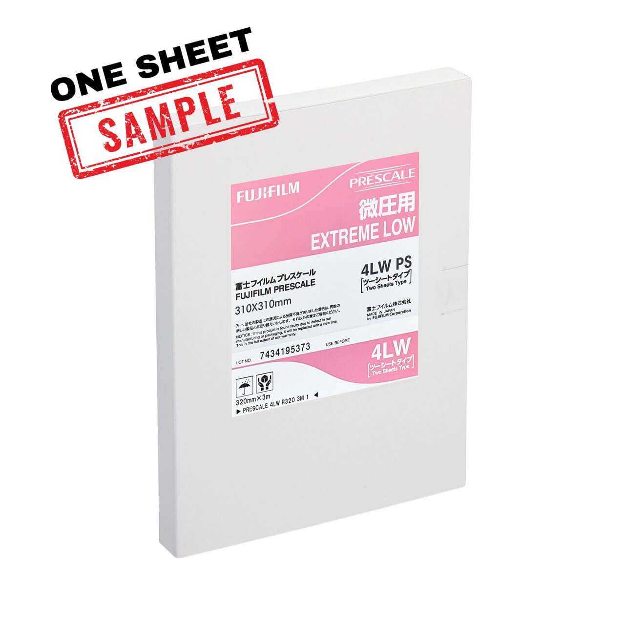 Fujifilm Prescale 4LW Extreme Low Pressure Film Sheets packaging on white background