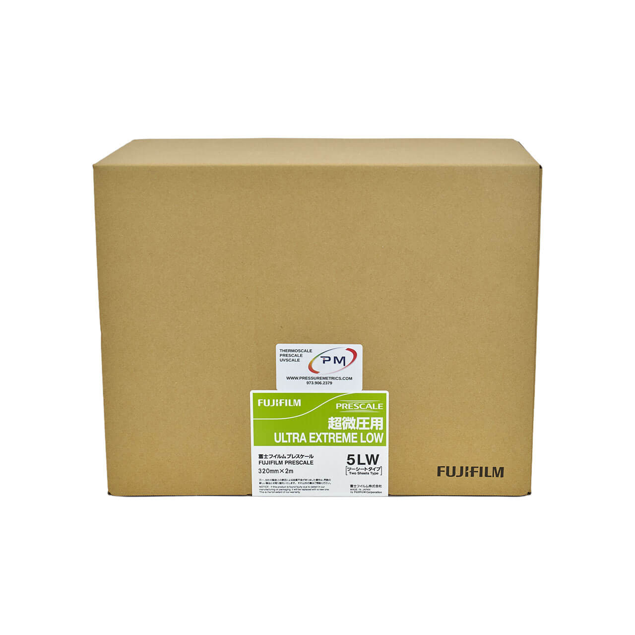Fujifilm Prescale 5LW Ultra Extreme Low Pressure Film Roll Cardboard box on a white background
