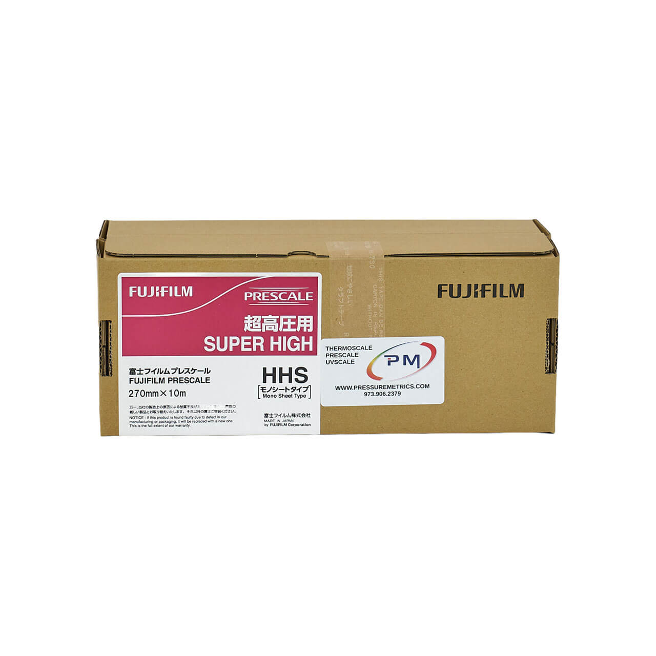 Fujifilm Prescale HHS Super High Pressure Film Roll Cardboard box on a white background