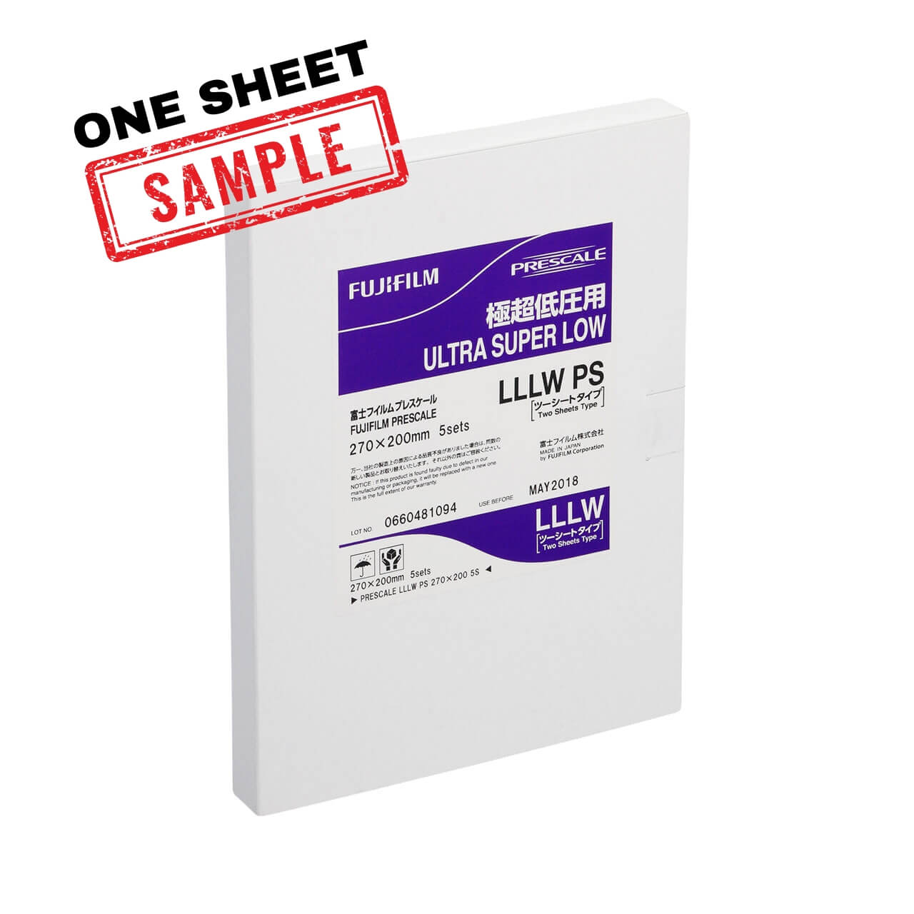 Fujifilm Prescale LLLW Ultra Super Low Pressure Film Sheets packaging on white background