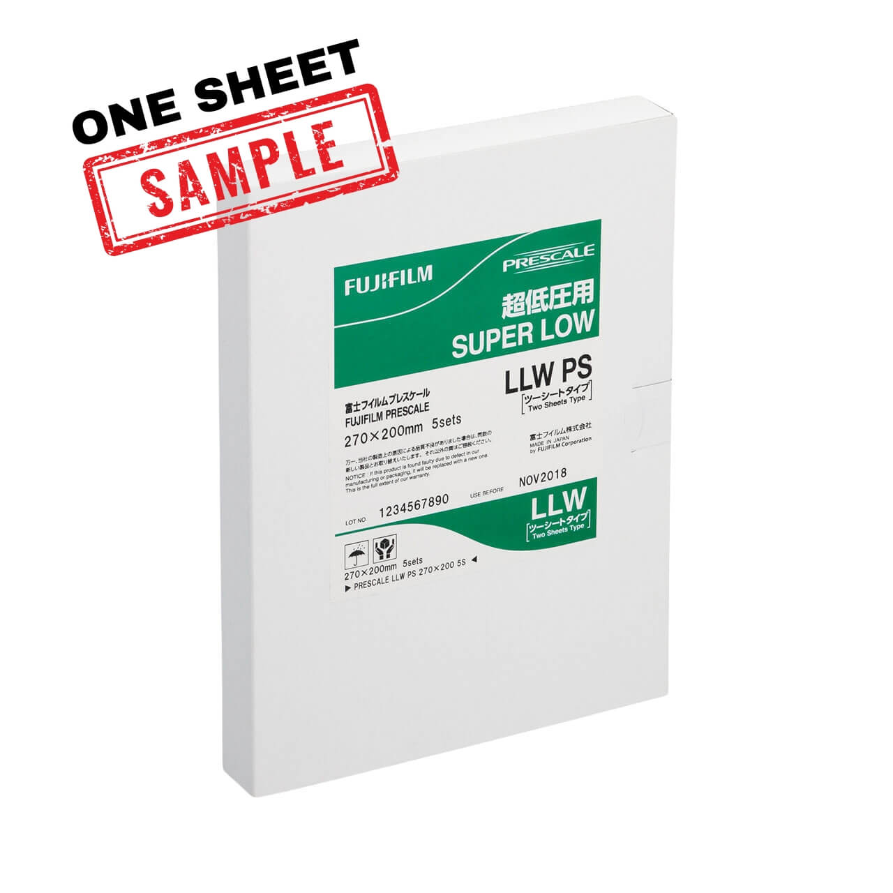 Fujifilm Prescale LLW Super Low Pressure Film Sheets packaging on white background
