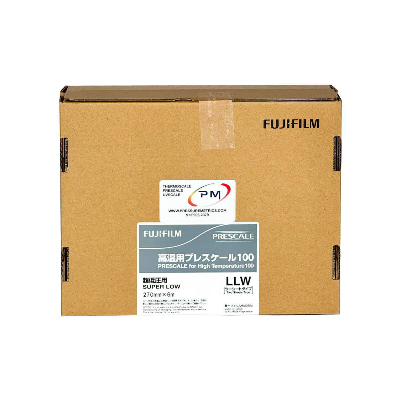 Fujifilm Prescale High Temperature 100 LLW Super Low Pressure Film Roll Cardboard box on a white background