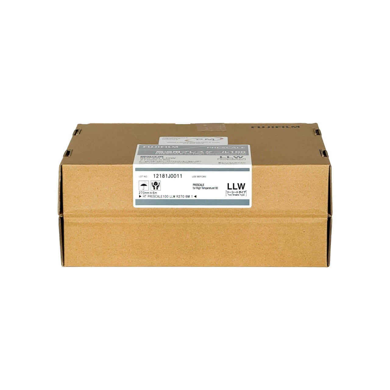 Fujifilm Prescale High Temperature 100 LLW Super Low Pressure Film Roll Cardboard box on a white background side view