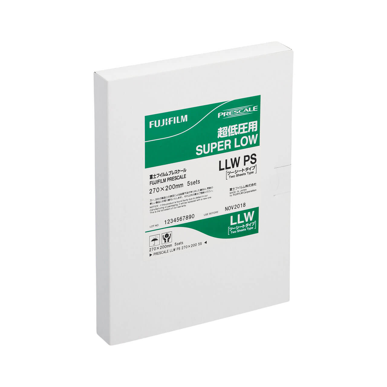 Fujifilm Prescale LLW Super Low Pressure Film Sheets packaging on white background