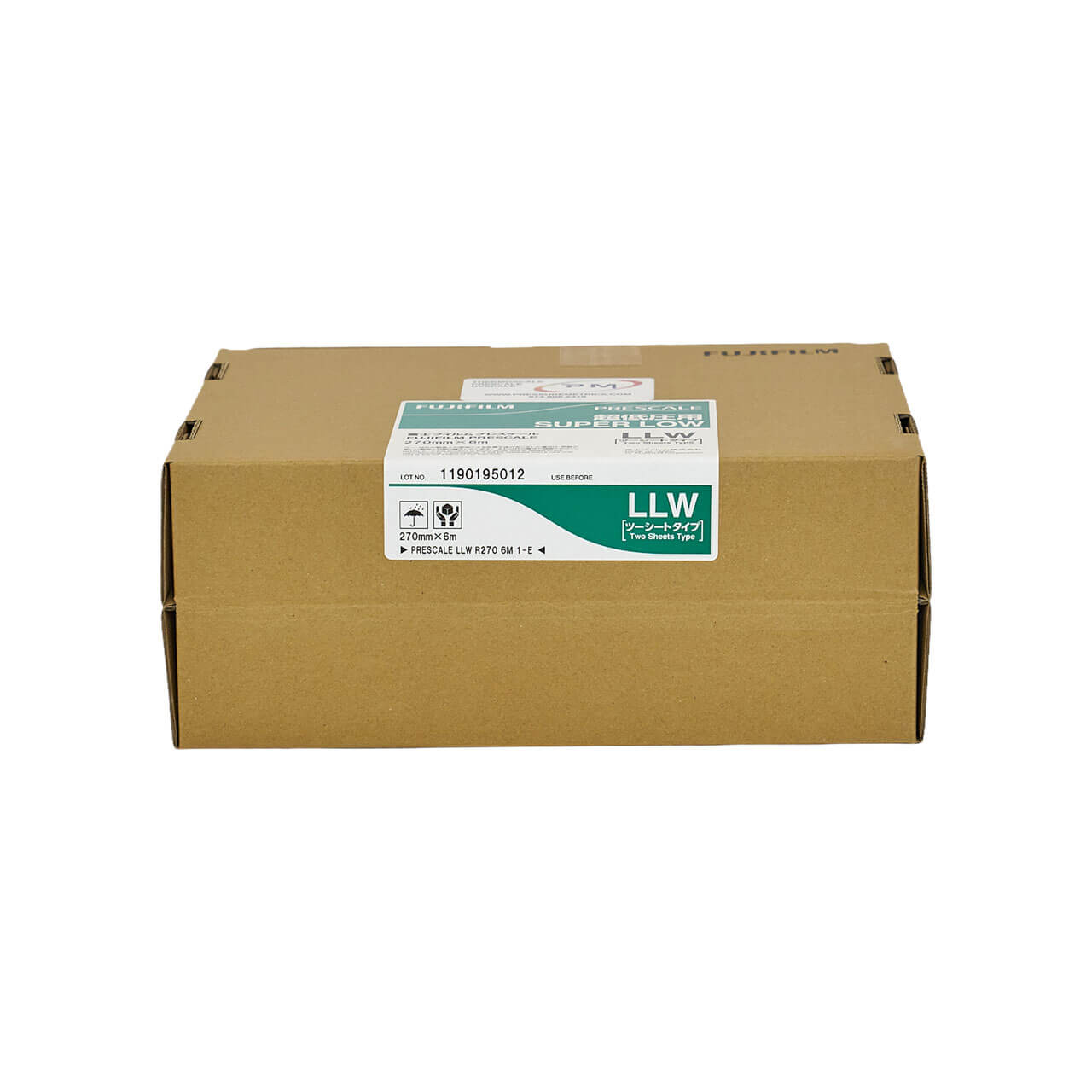 Fujifilm Prescale LLW Super Low Pressure Film Roll Cardboard box on a white background side view
