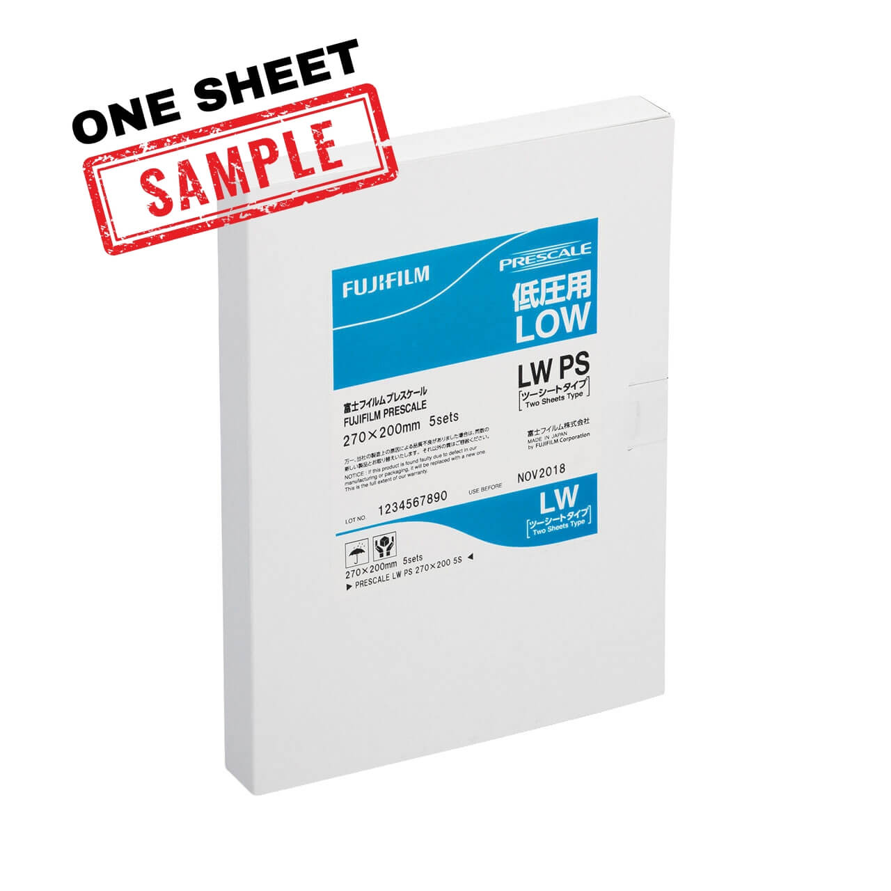 Fujifilm Prescale LW Low Pressure Film Sheets packaging on white background