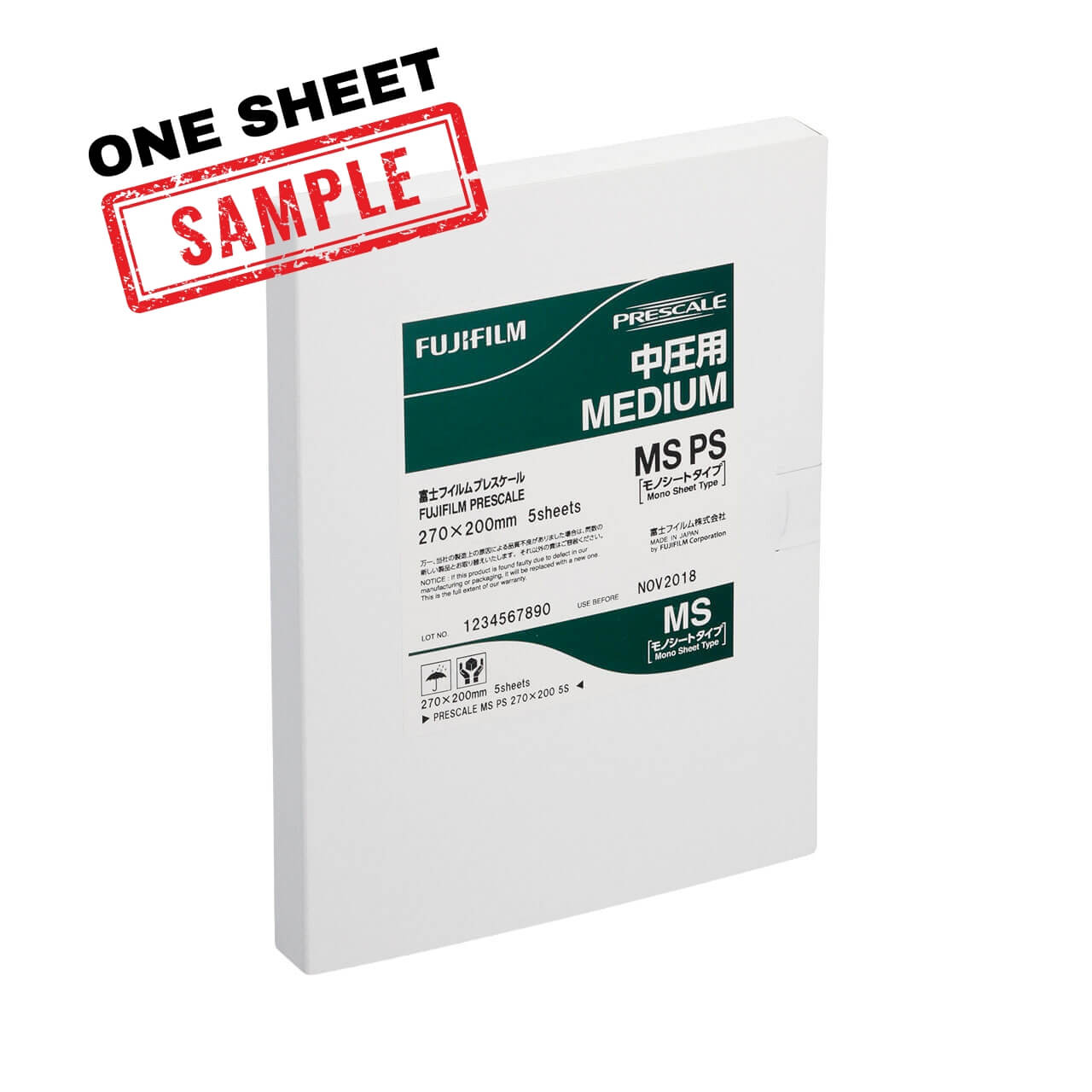 Fujifilm Prescale MS Medium Pressure Film Sheets packaging on white background