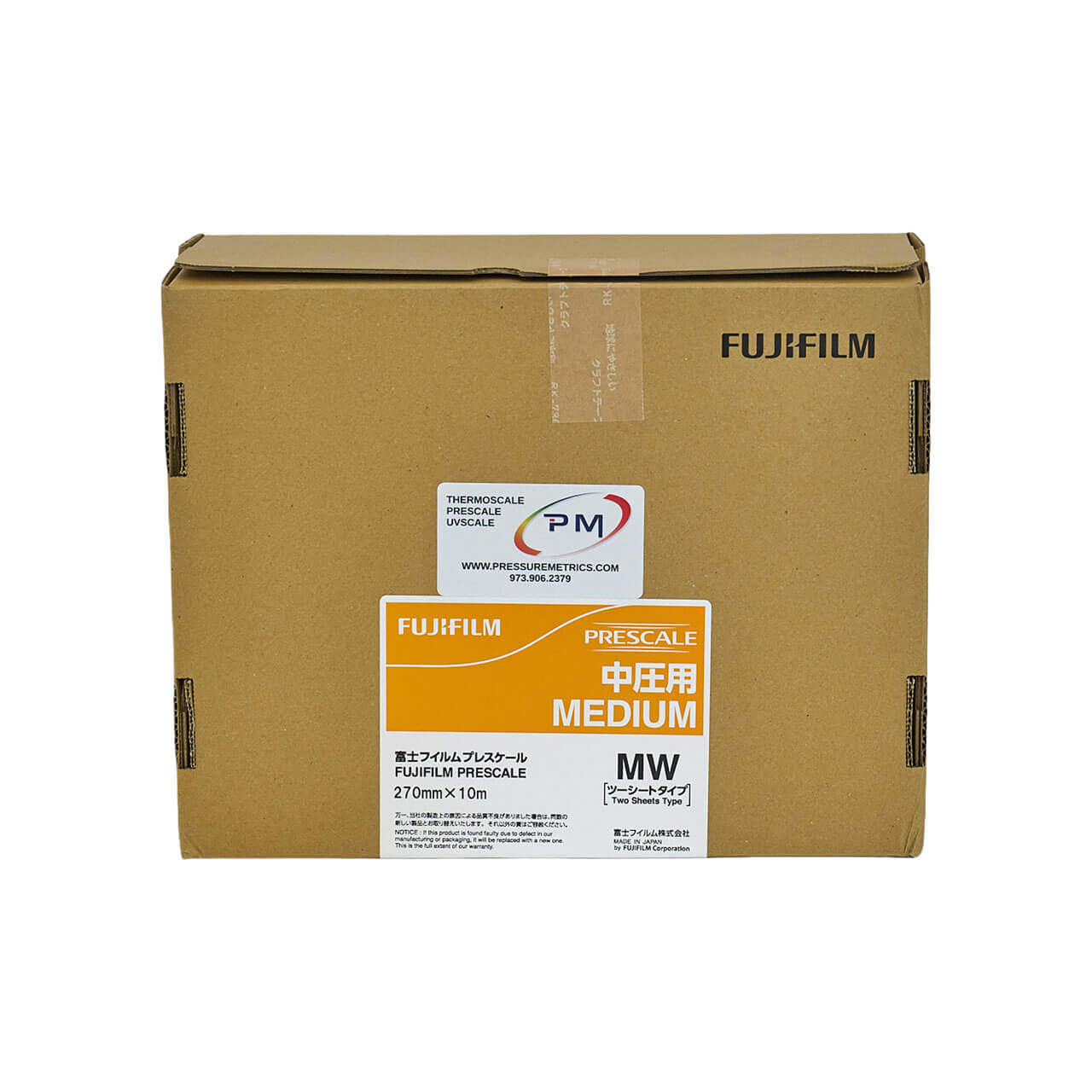 Fujifilm Prescale MW Medium Pressure Film Roll Cardboard box on a white background