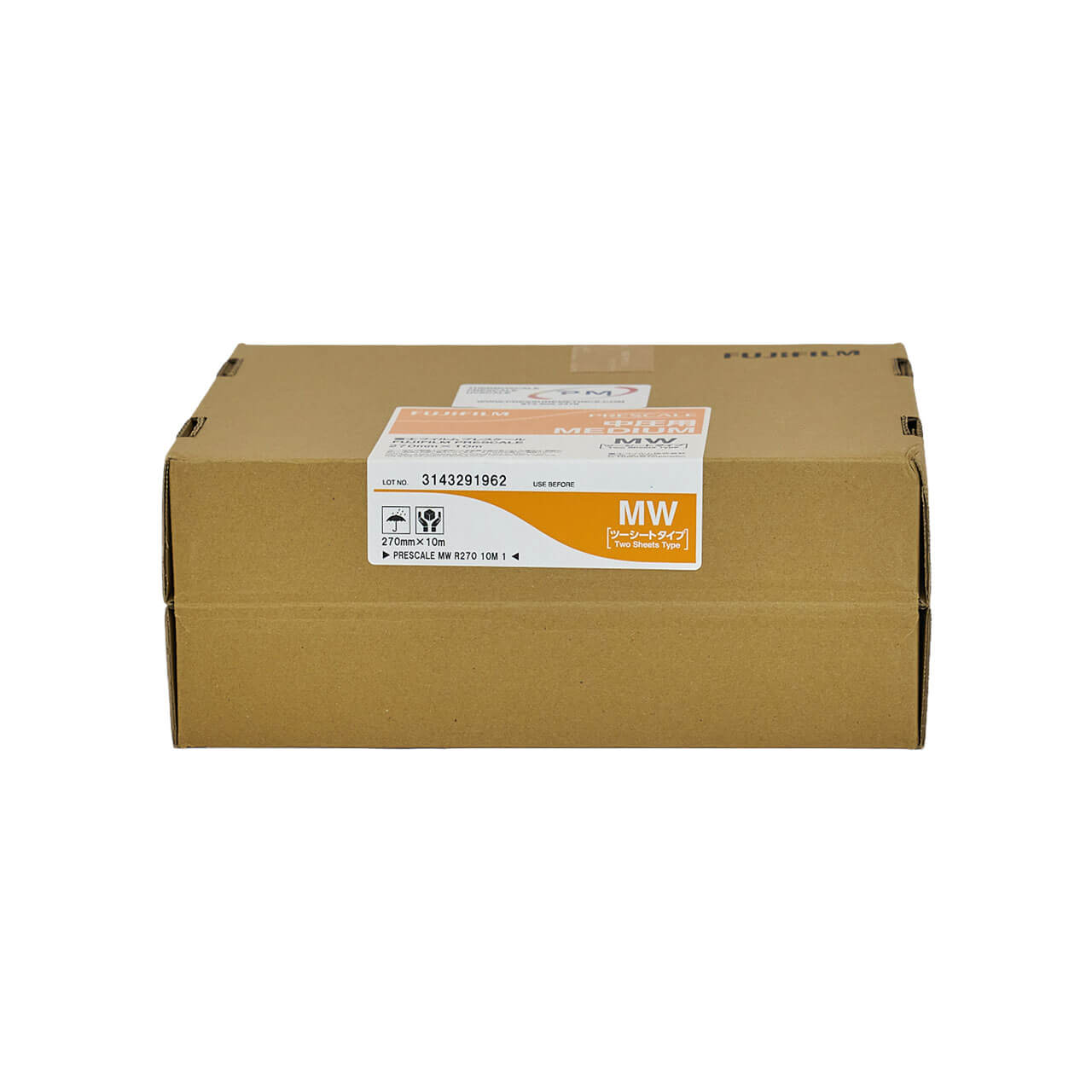 Fujifilm Prescale MW Medium Pressure Film Roll Cardboard box on a white background side view