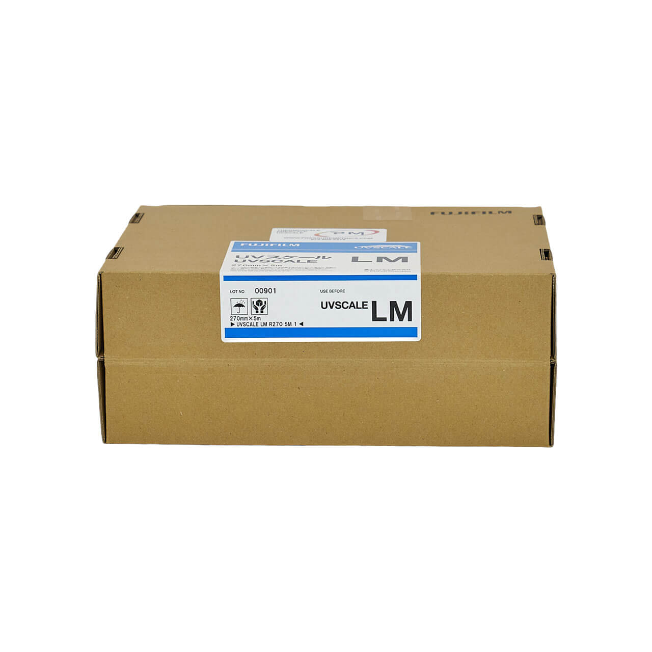 Fujifilm UVSCALE LM Sensitivity UV Measurement Film Roll Cardboard box on a white background side view